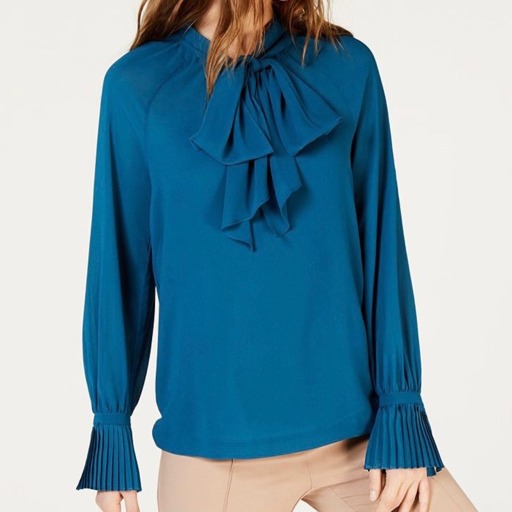 NWT Trina Turk Veracruz Truest Teal tie front blouse top size S